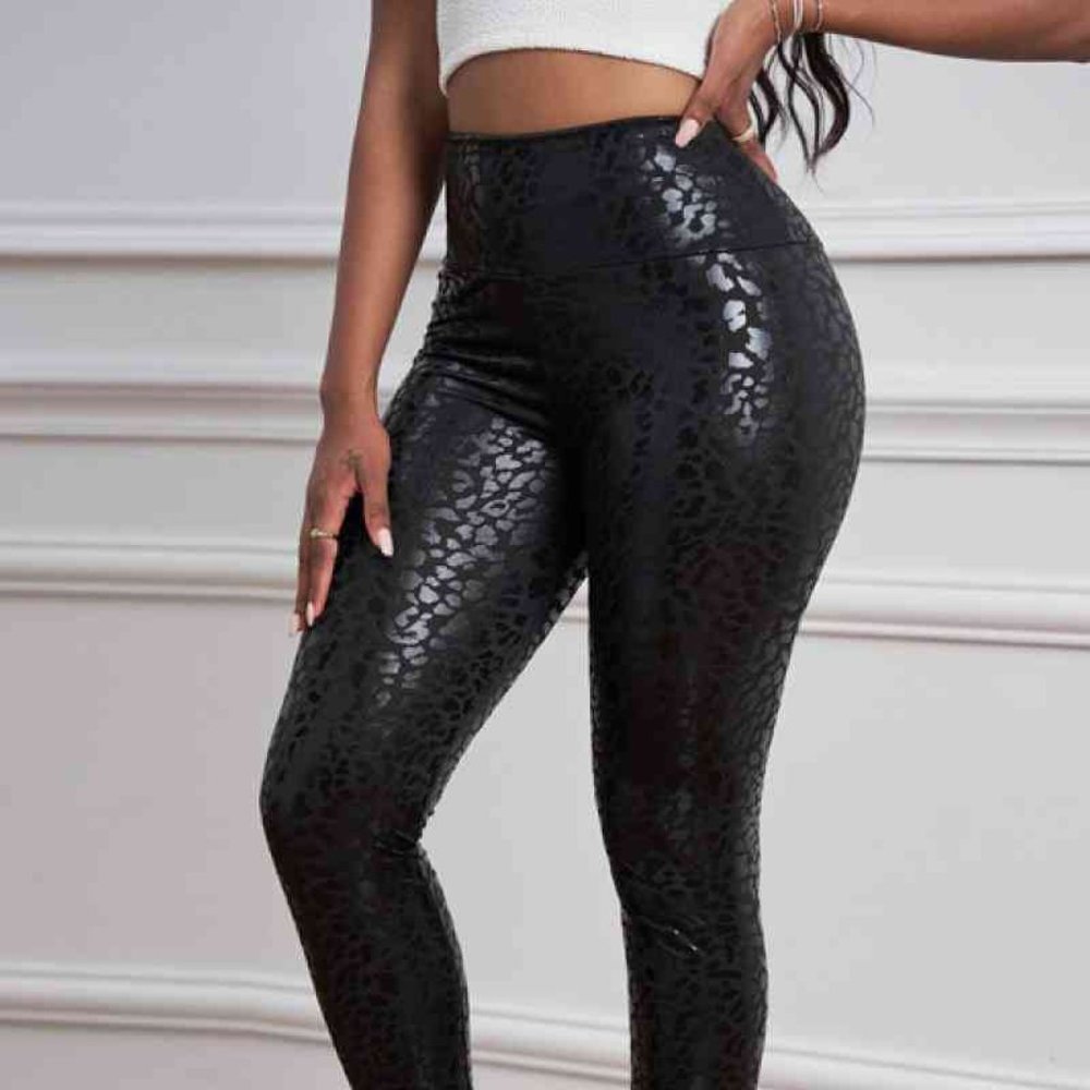 Leopard Print Leather Leggings